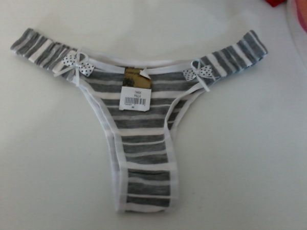 Tanga Paula listrada cinza com branco