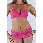 Conjunto com renda trabalhada calça tipo sainha Pink